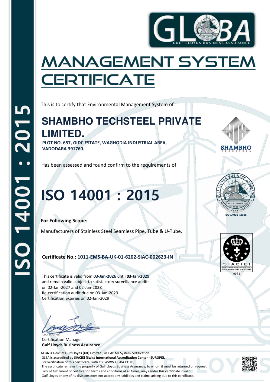 ISO 14001:2015 certificate preview
