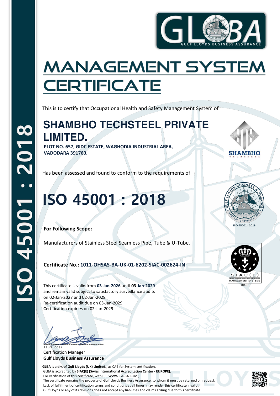 ISO 45001:2018 certificate preview