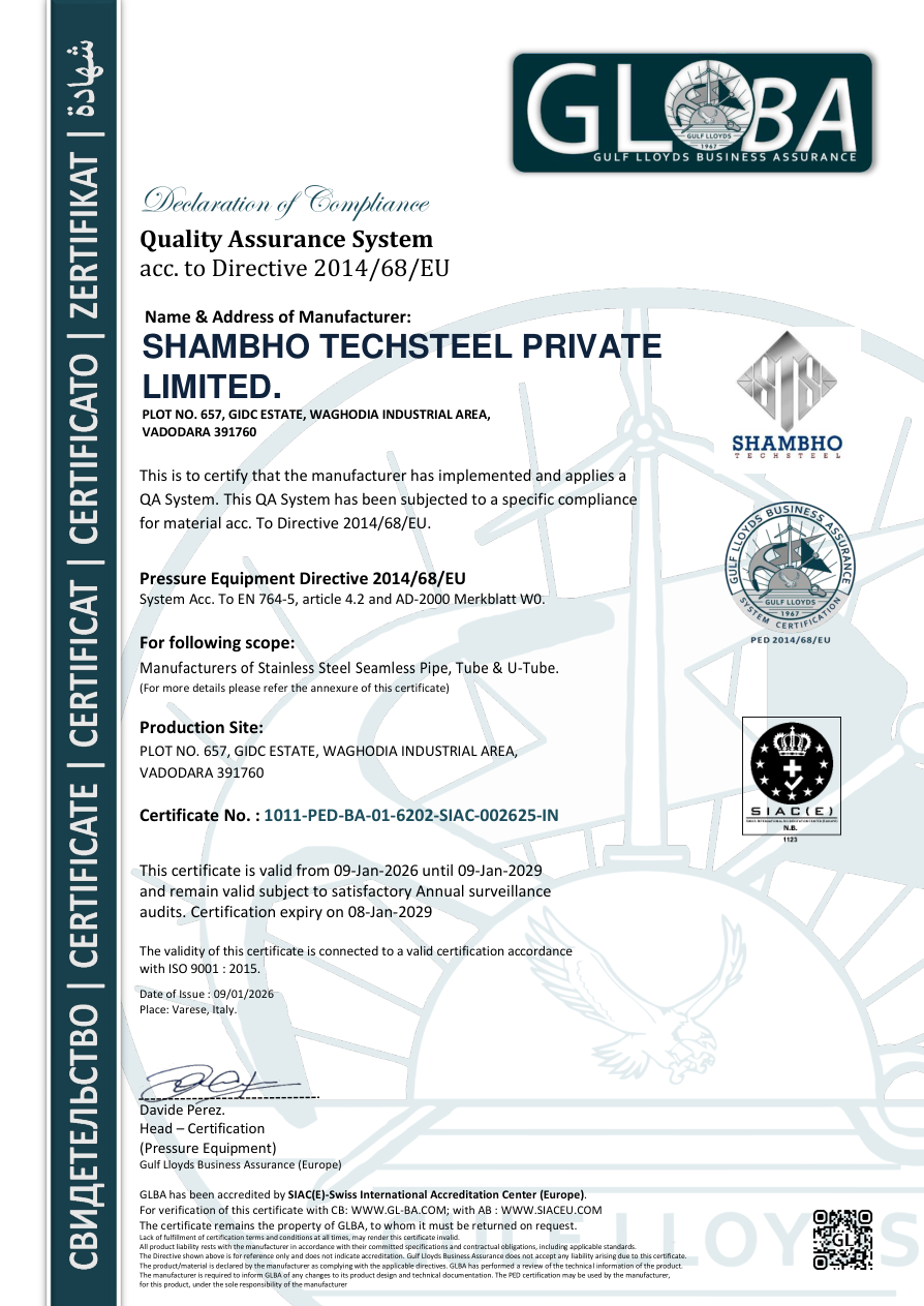 PED 2014/68/EU certificate preview