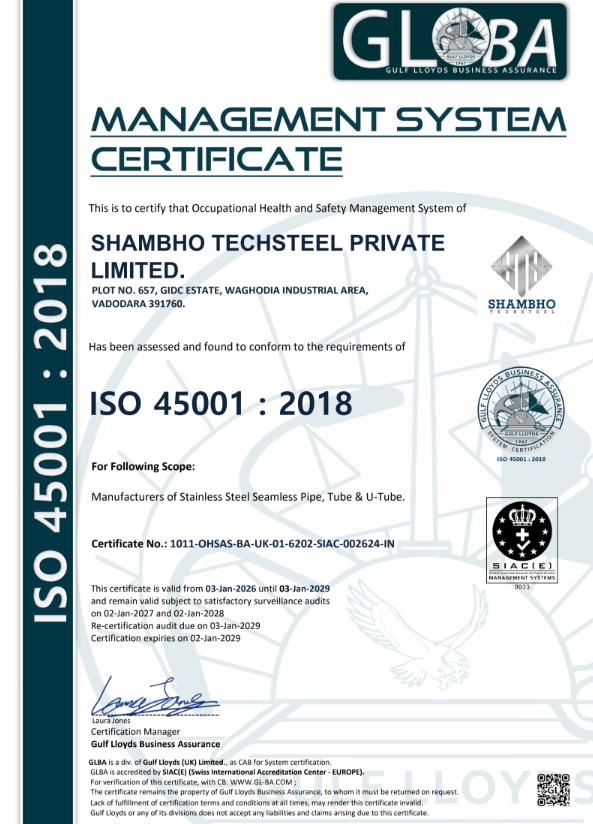ISO 45001:2018 certificate
