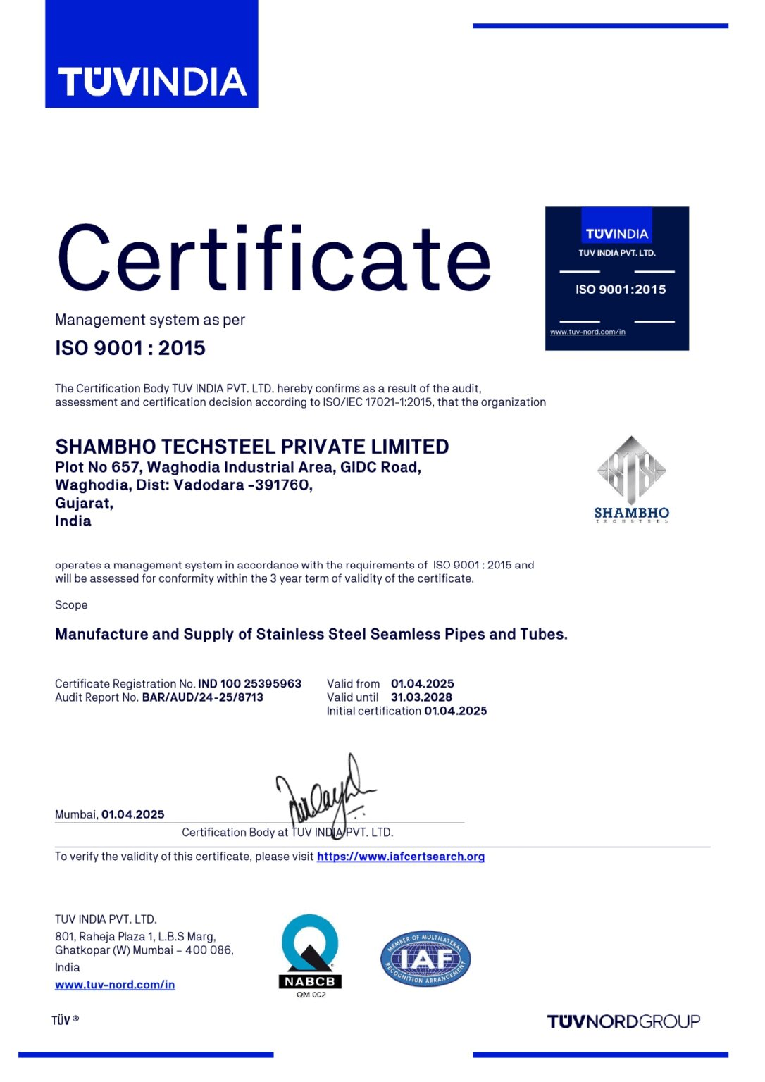 ISO 9001:2015 certificate