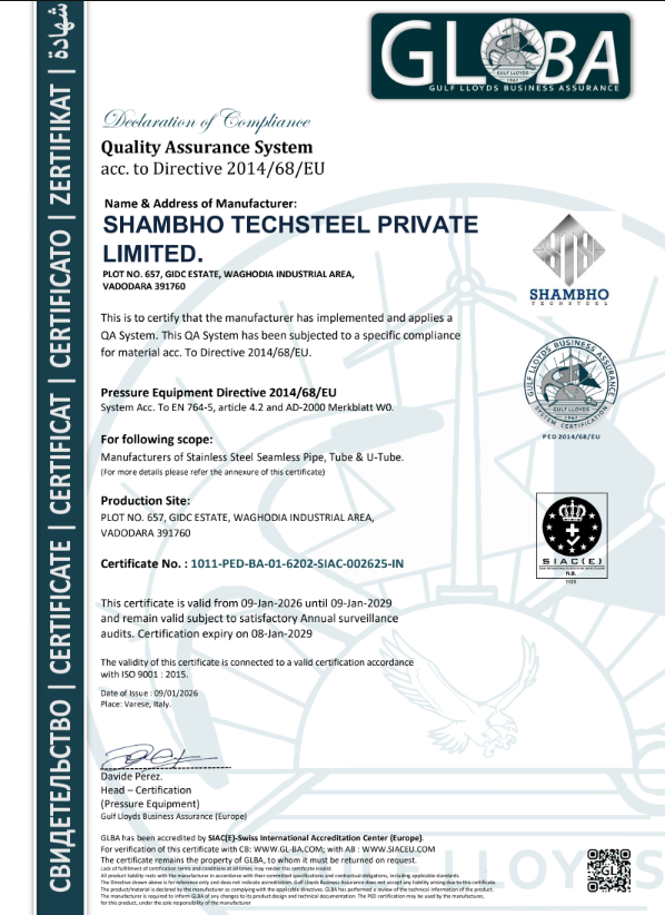 PED 2014/68/EU certificate